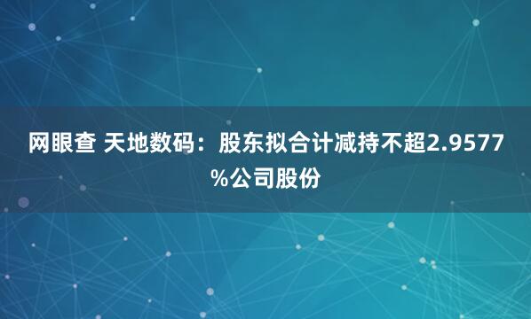 网眼查 天地数码：股东拟合计减持不超2.9577%公司股份